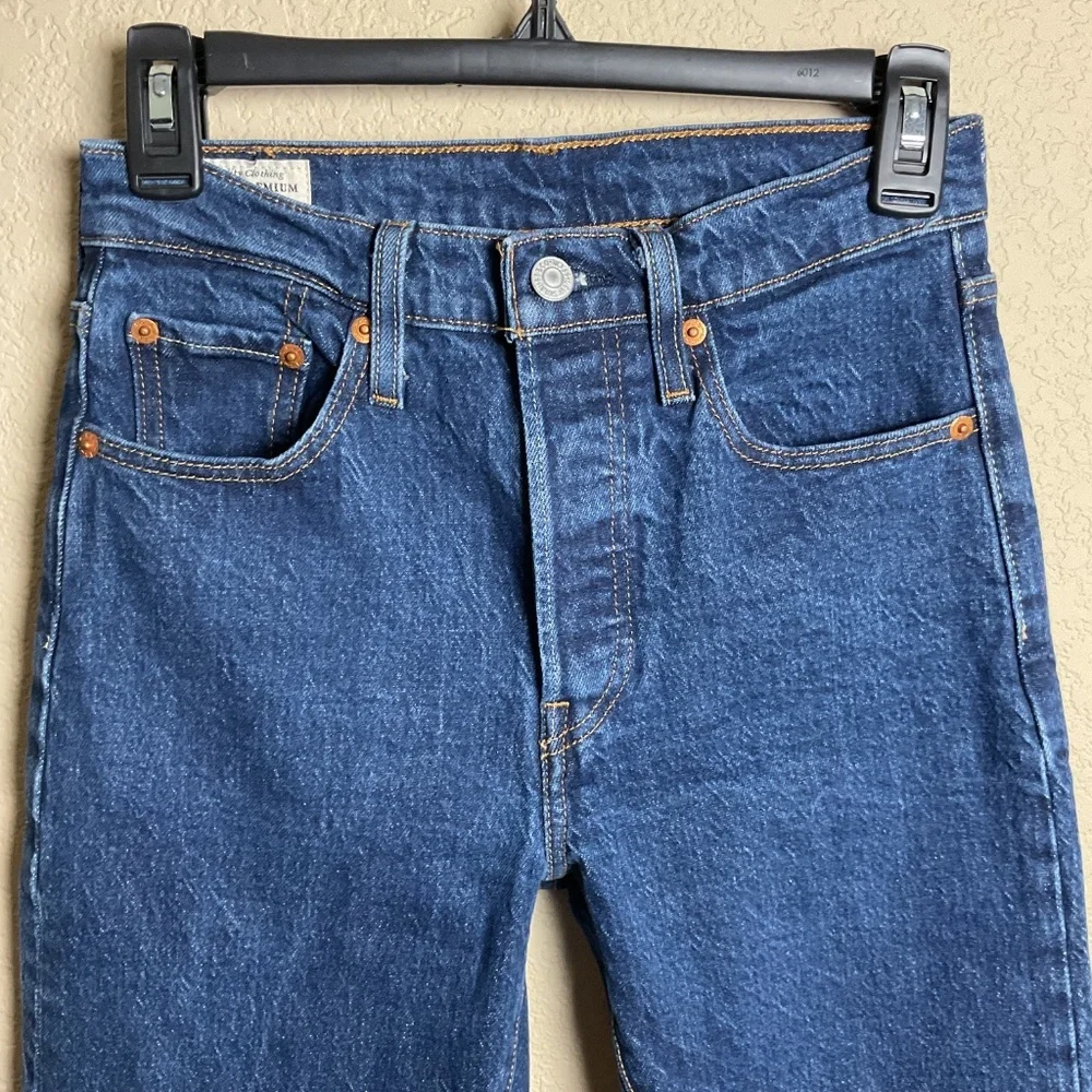 Levis Womens W25 L32 501 Skinny Premium Blue Denim High Wasted Jeans - Picture 3 of 10